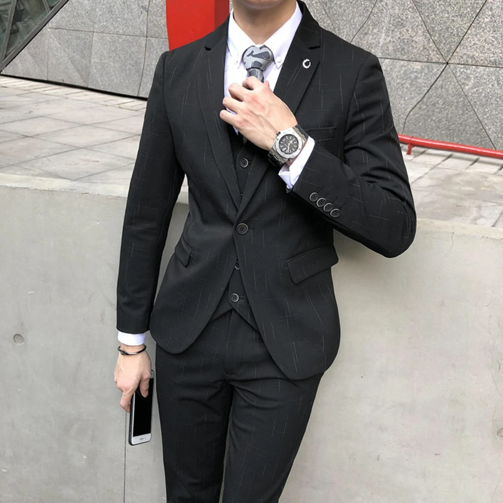 Decent Blazer Vest Pants Men's Set, Daily Business Suit, On Sale Slim Tuxedo, Notched Lapel Charming Groom Wear, Dancing Party