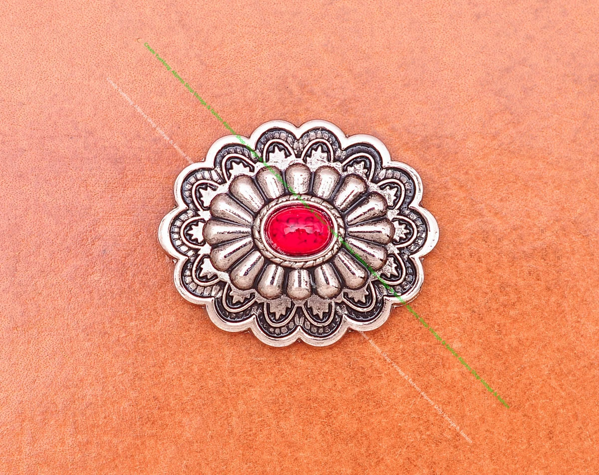 35*28MM Antik Silber Ethnische Indische Blumenkunst Himmelblau Türkis Concho Screwback Für Lederhandwerk Gürteltasche Hut Hardware – Detail 6