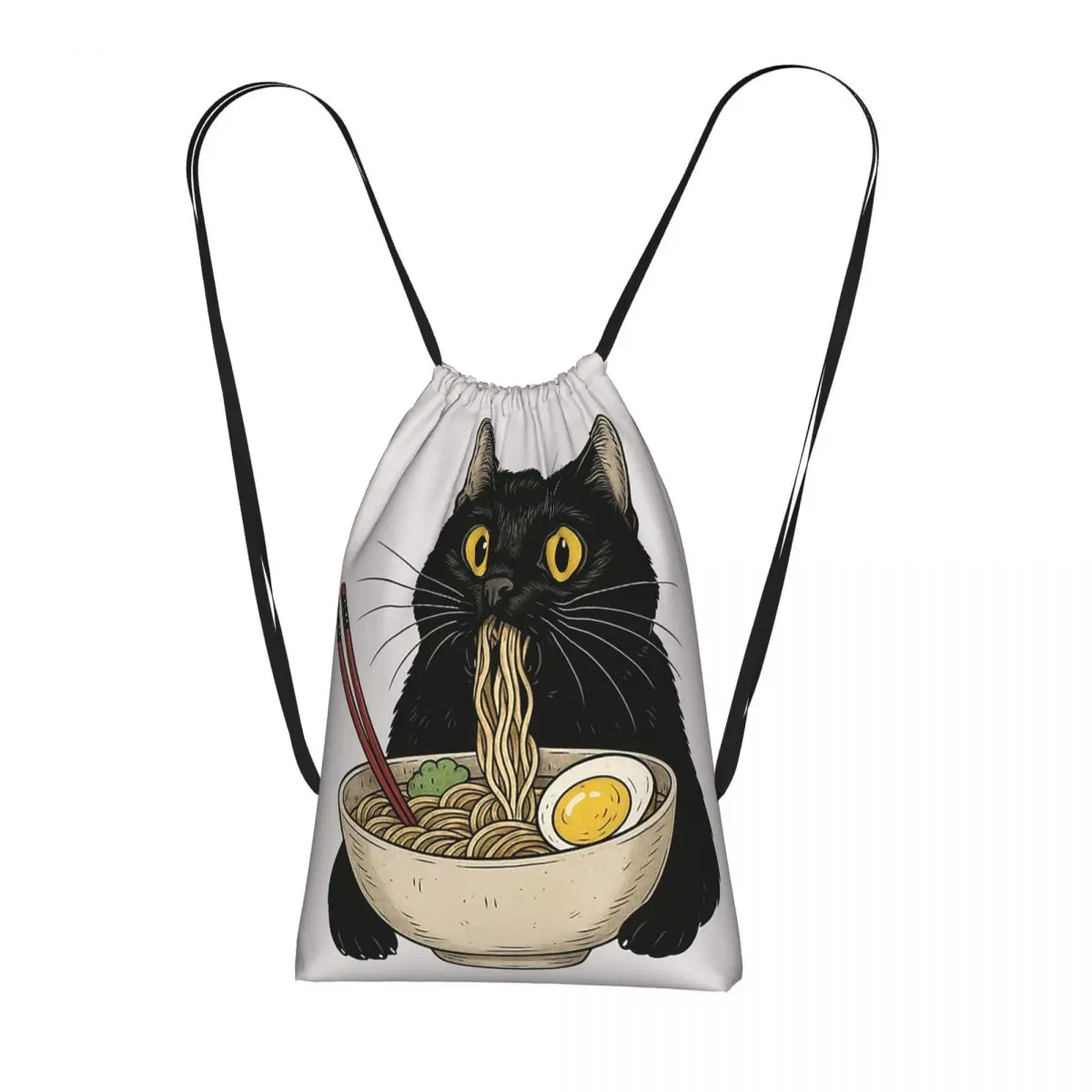 

An Adorable Cat Relishing A Bowl Of Ramen Backpacks Casual Drawstring Bundle Pocket Sports Bag Book Bags for Travel School