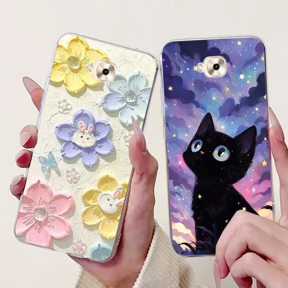 Para Asus Zenfone 4 Selfie ZD553KL funda de teléfono para Asus_X00LD Zenfone 4Selfie elegante gato Floral fundas de silicona suave TPU