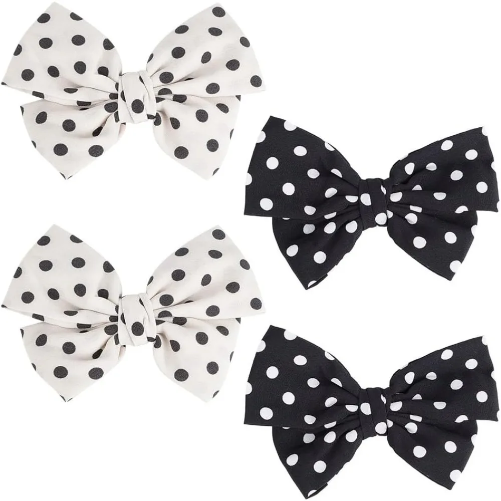 4Pcs 2 Colors Polka Dot Bow Shoe Clips Black and White Polka Dot Elegant Vintage Shoe Clip Removable Shoe Buckle Wedding Party