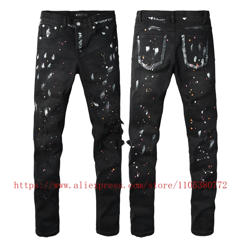 

American Streetwear Men's Jeans Y2K Fashion Retro Color Splashed Print Jeans Elastic Tight Pants