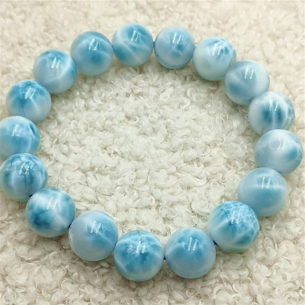 Natural Blue Larimar Round Beads Bracelet Dominica For Women Men 11.7mm Gemstone Blue Larimar Beads Jewelry AAAAAA