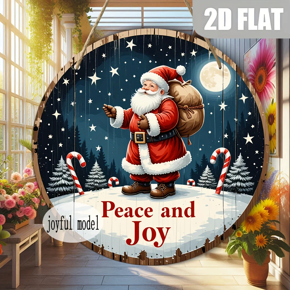 Ein flaches 2D-Rundschild aus Holz im Retro-Stil, „Merry Christmas“, geeignet für Schlafzimmer- und Gartendekoration