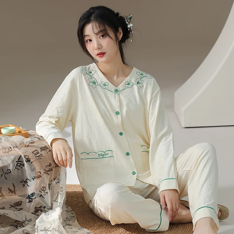 

Autumn 100%Cotton Women's Pyjamas Long Sleeve Print Women Pajamas Set Casual Soft Female Homewear M-XXL