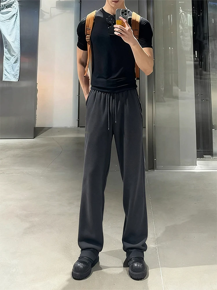 

Deep ey Spor Sweatpants Men's Autumn Winter Fce Lined Illusional Leg Lengthening Straight Cut Trousers