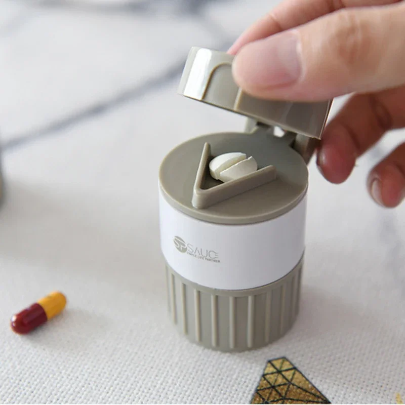 Portable 4 Layer Powder Tablet Grinder Powder Pill Cutter Medicine Splitter Box Pill Storage Crusher Travel Pill Case