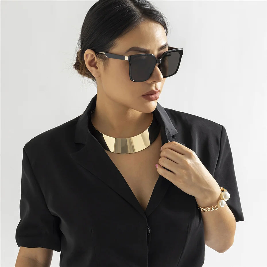Übertrieben Chunky Metall Draht Drehmomente Choker Halskette Frauen Kragen Punk Gold Farbe Breite Glatte Kette Schmuck Bijoux Steampunk – Detail 7