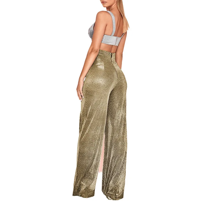 Women Solid Hot Silver High Waist Pants New Fashion Spring Summer Lady Elegant Comfortable Casual Wide-leg Long Y2k Pants