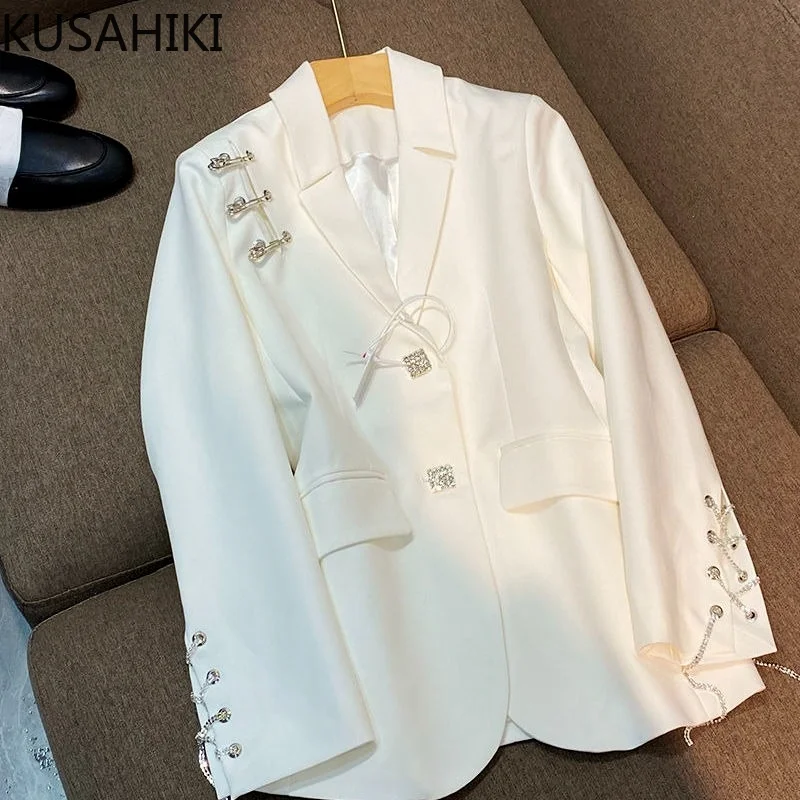 KUSAHIKI Lace Up Long Sleeve Blazer Coat Women Korean Notched Collar Suit Jacket Causal 2023 Spring Fashion Blazers Feminimos