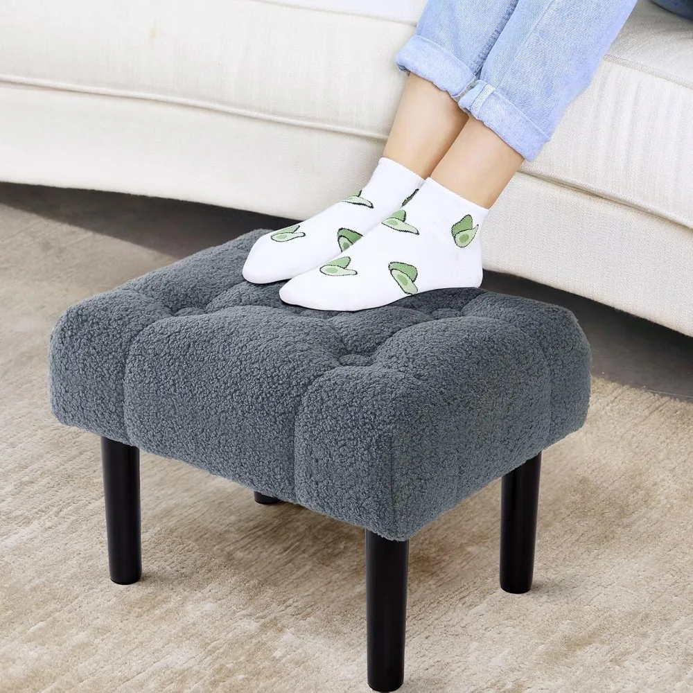 

Fur Cushion Footstool, Modern Rectangular Chair Footstool for Living Room, Small Beautiful and Comfortable Wooden Leg Sofa Stool