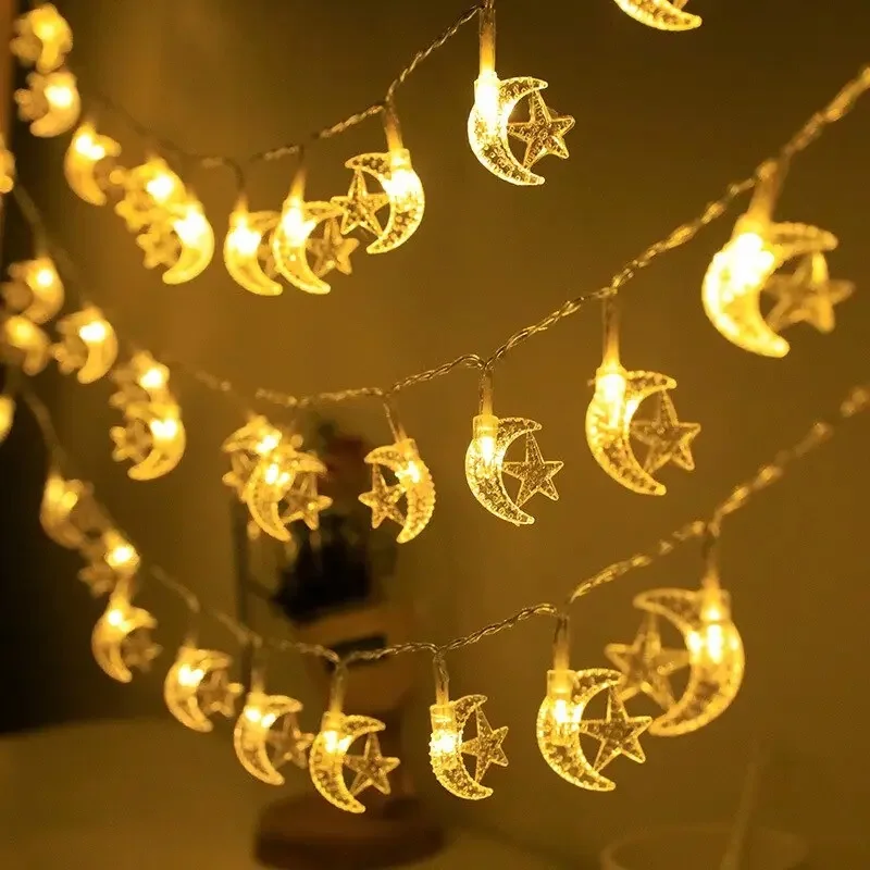 أضواء سلسلة عيد مبارك نجمة القمر ، زينات رمضان ، مثالية لرمضان كريم ، حفلات إسلامية ،