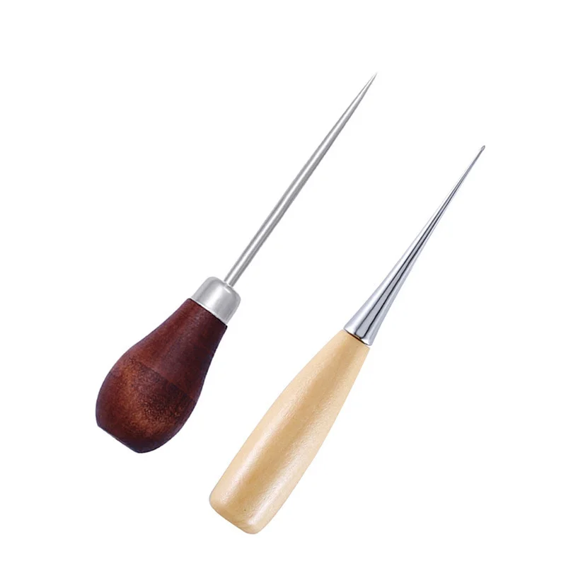 DIY Wooden Handle Awls Leather Tent Sewing Awl Shoes Repair Tool Hand Stitcher Leather craft Awl Punch Hole Leather Tools