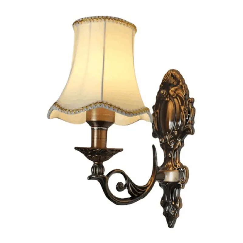 Year-Round Sale Vintage Iron For Bedroom Wall Lamp-LED Sconce European Red Bronze Fabric Shade, Candlestick Style For Living Roo