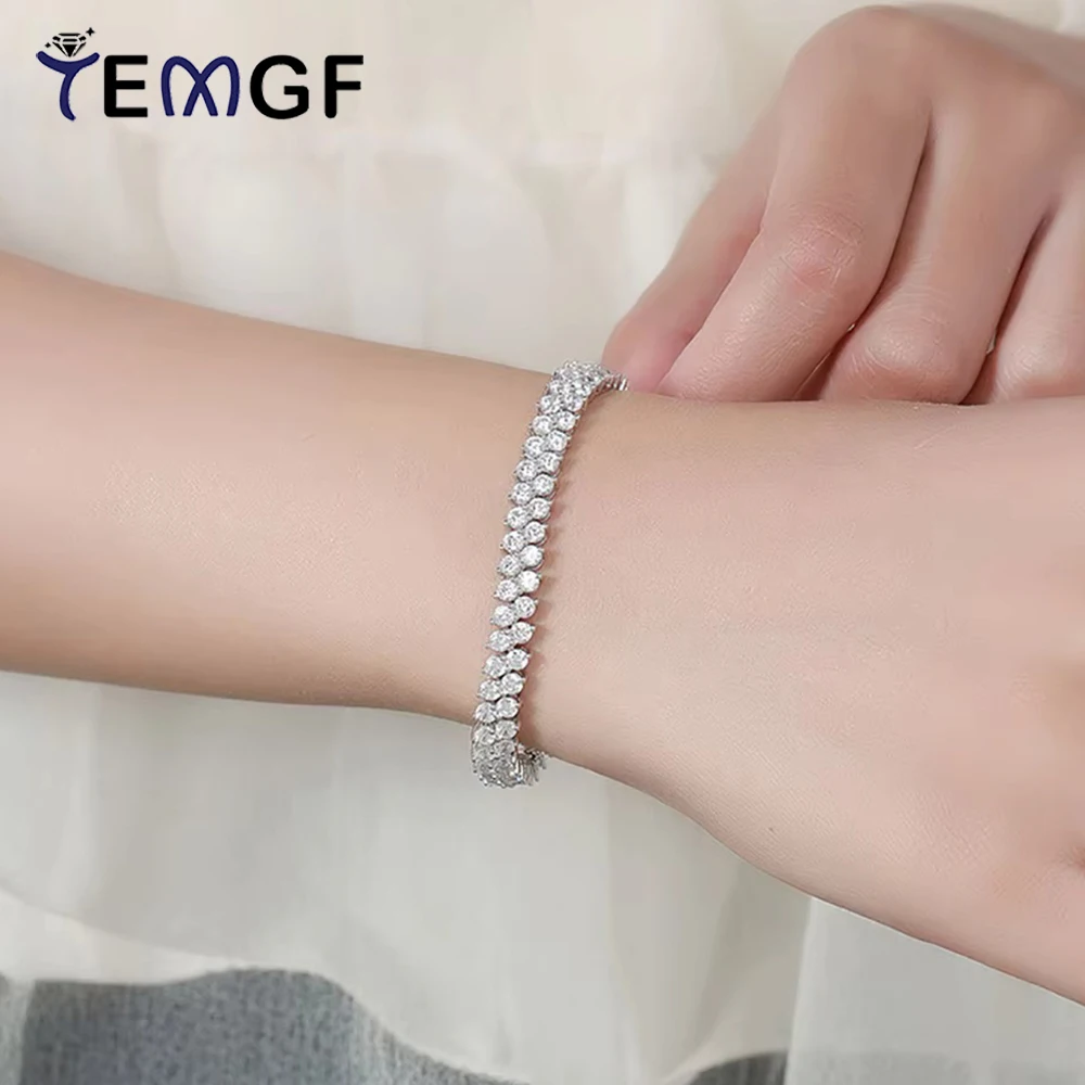 

Браслет из стерлингового серебра TEMGF 925, двухрядный браслет с инкрустацией цирконом, роскошные сверкающие ювелирные изделия для пары, модные подарки-сюрпризы на день рождения