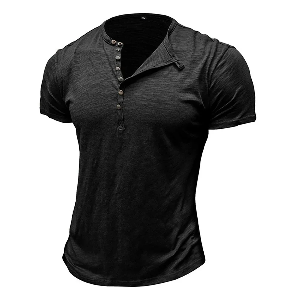 Herren Casual Henley-Shirt aus Baumwolle, Atmungsaktiv, Sommer-Kurzarmshirt, Weicher Stoff, Modisches T-Shirt im Schlichten Stil, Herren-Oberteil – Detail 8