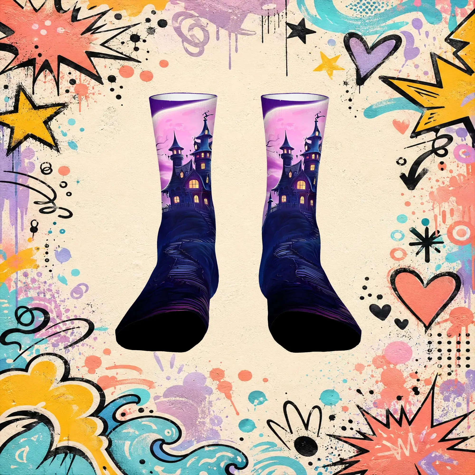 Fashion Vintage Inner Ghost Horror Print Crazy Men's  Crew Sock Unisex  Funny  compression Socks