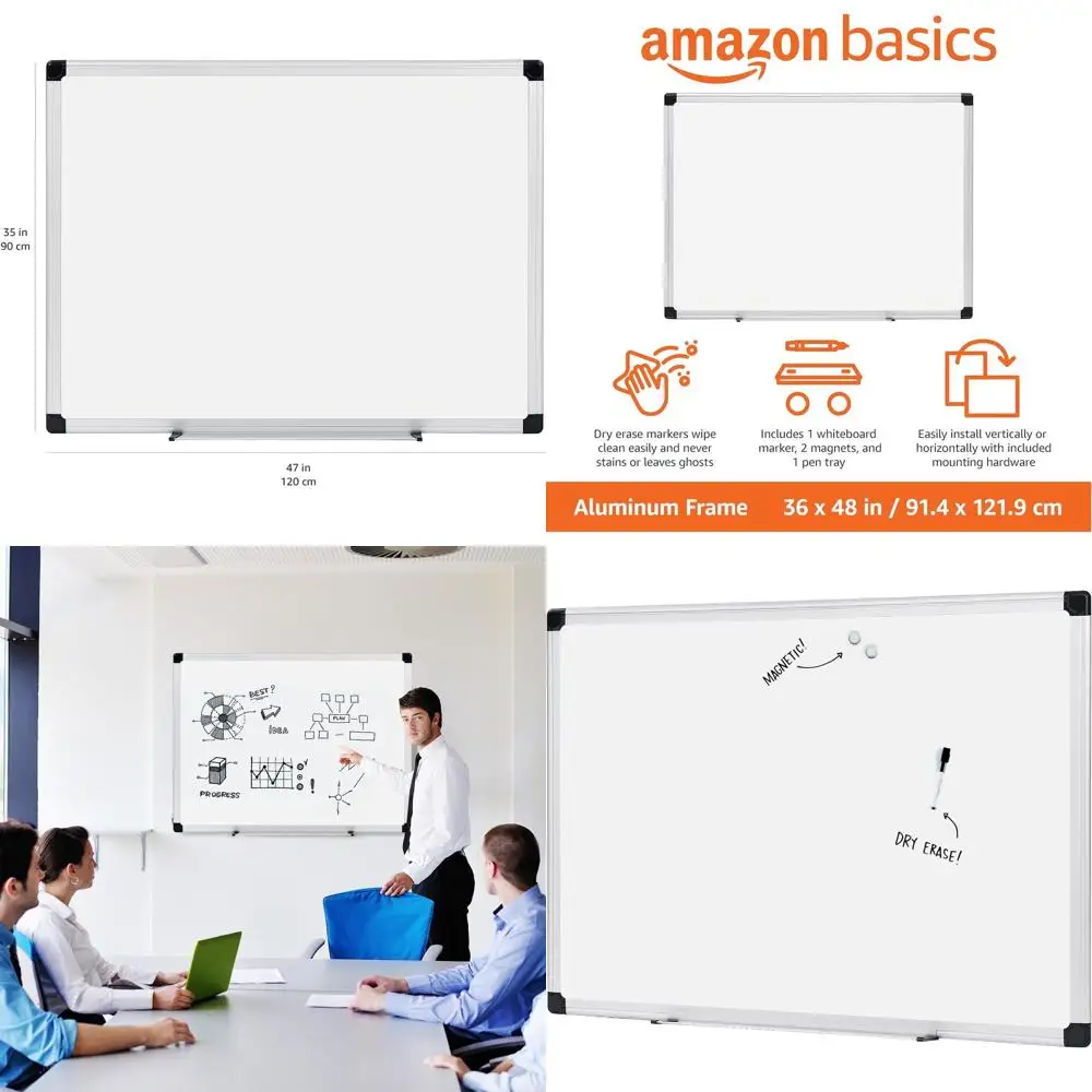 

Aluminum Framed Magnetic Dry Erase Board, 36 x 48, Silver/White