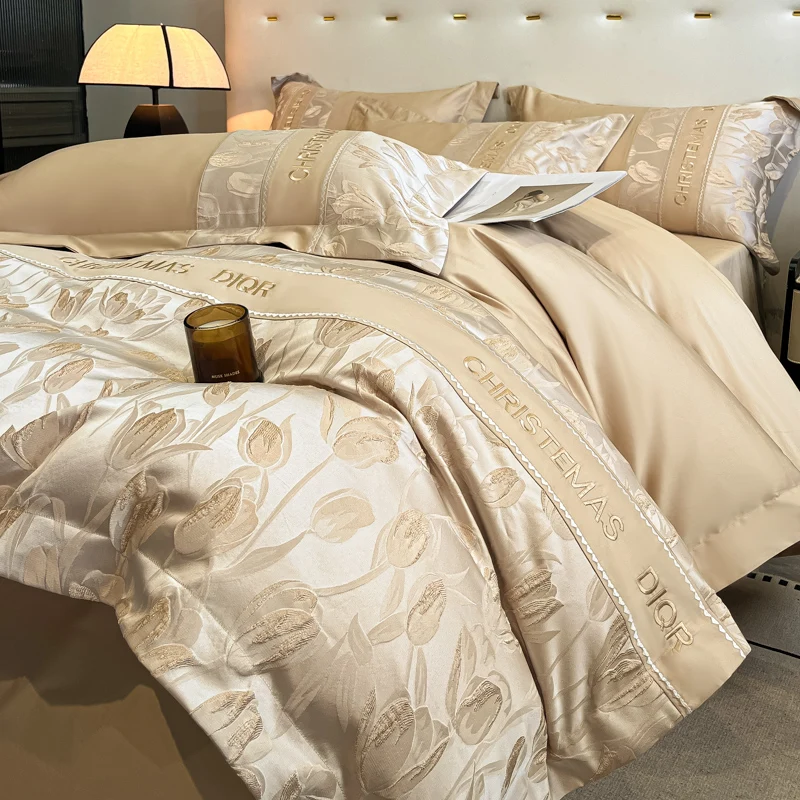 4Pcs Light Luxury Style High-count Long-staple Cotton Three-dimensional Jacquard Bedding Duvet Cover 200x230 220x240 All Seasons