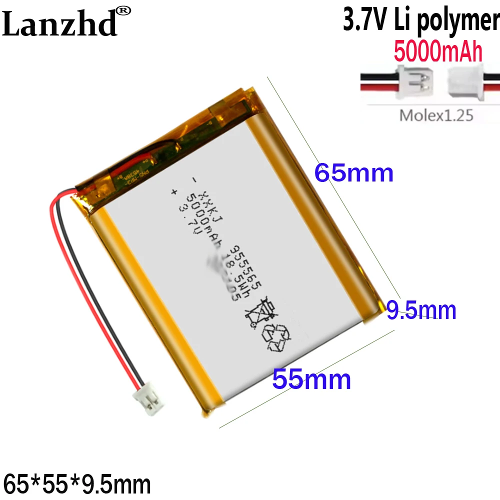 Lithium Polymer Batteries 3.7V 5000mAh 55*60*9.5mm Rechargeable Battery For Power Bank Bluetooth Speakers Tablet DVD 955565