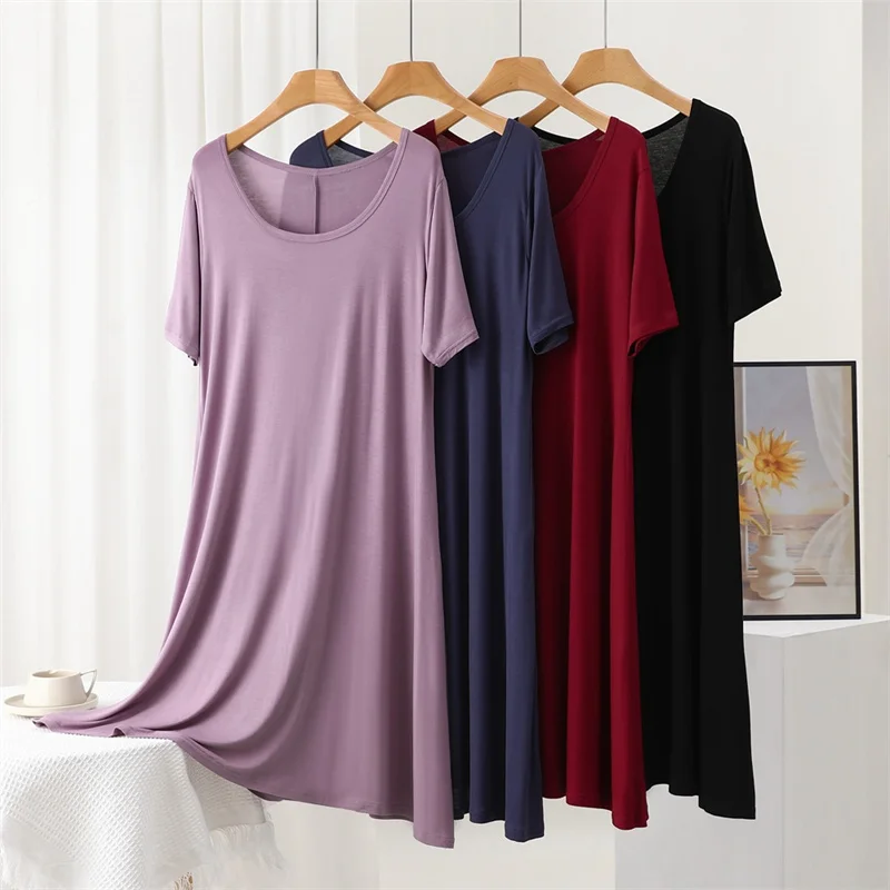 Women's Nightgown New Sleeping Dress Large Size Short Sleeve Modal Nightwear Female Comfortable Night Shirt Casual Sleepwear