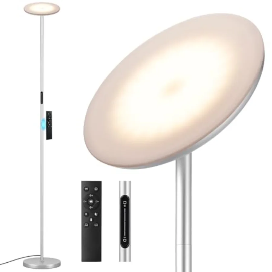 

Modern LED Floor Lamp - Remote and Touch Control, 36W/1500LM Sky Torchiere Standing Lamp, Fully Dimmable, 3 Color Temperatures,