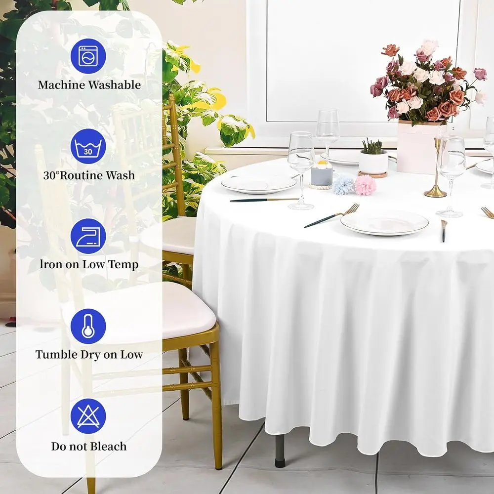 Круглая водонепроницаемая скатерть из полиэстера 90, белая пятностойкая крышка для вечеринок и свадеб