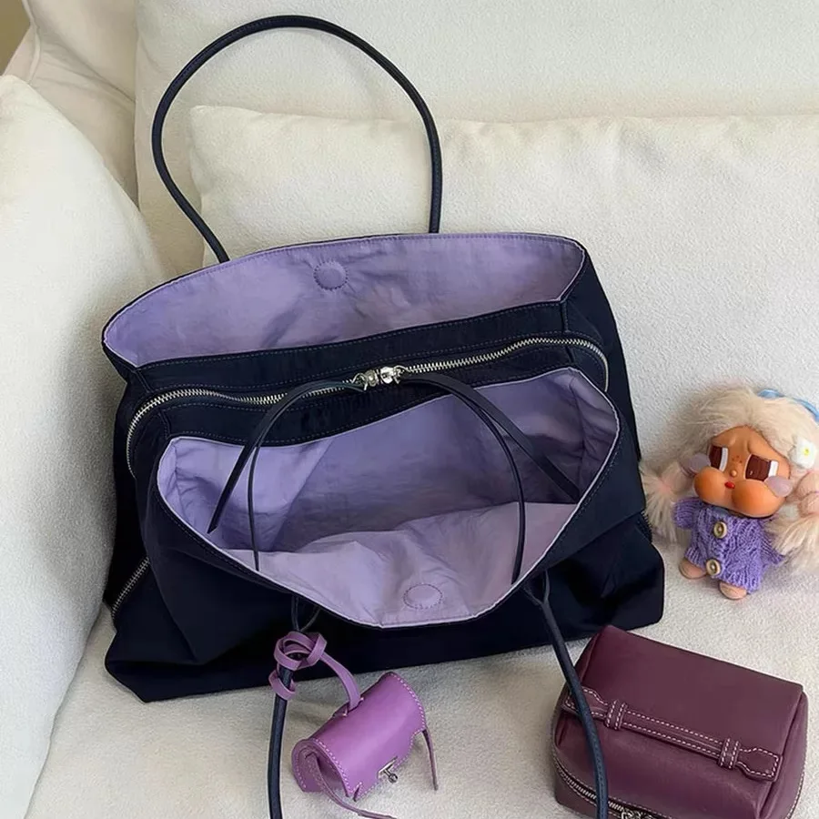 Women's Large Capacity Nylon Tote Bag 2026 New Style Multi-layer Commuter Handbag Single Shoulder Bag Computer Bag Contrast Colo
