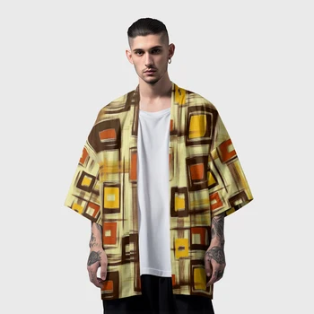 여름 사무라이 기모노 남성 세련된 기하학 하오리 스트리트웨어 기모노 코스프레 일본 의류 패션, 유카타 여성 가디건 로브 