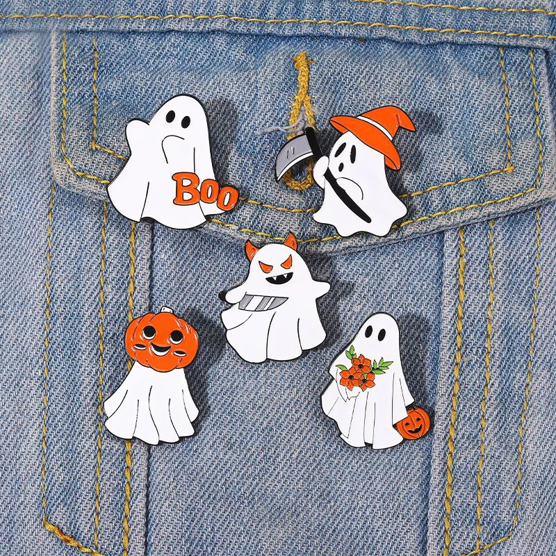 Death Lapel Badges Cartoon Cute Jewelry Gift for Kids Friends Halloween Boo Enamel Brooch Custom Funny Pumpkin Pines