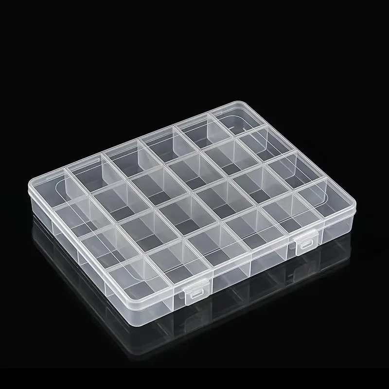Premium Modern Medium Clear Plastic Storage Box 24 Compartments Connected to Slotted Multifunctional Rectangular Container
