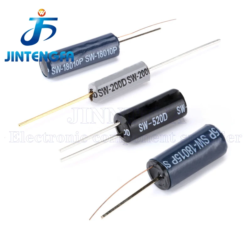 10PCS SW-520D 5*12mm Vibration Sensor Gold Metal Ball Tilt Shaking Switch Ball Angle Module Black 2Pin SW520D