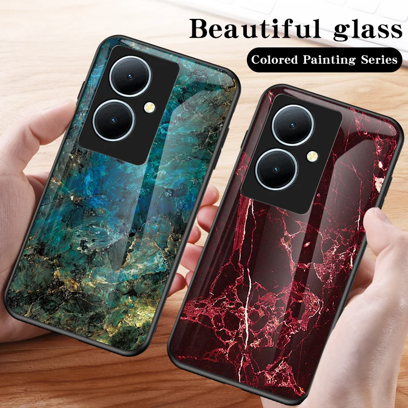 Vivo V29 Lite V29Lite V2244 Case Marble Grain Tempered Glass Shockproof Hard Back Phone Case for vivo V29 Lite V29Lite V2244 image 4