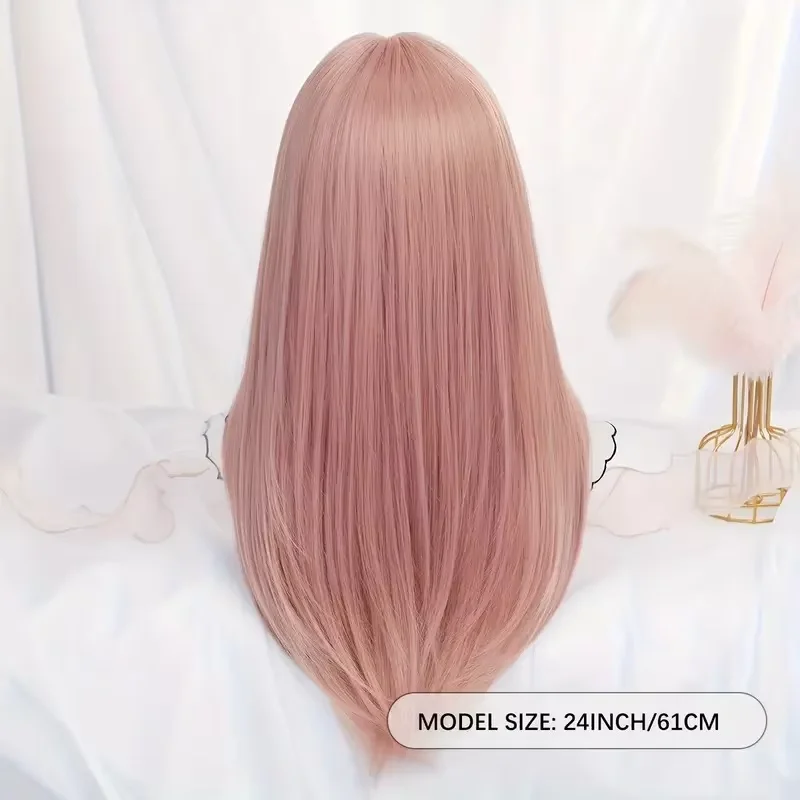 EASIHAIR Light Pink Synthetic Cosplay Wig Long Straight Pink Colorful Lolita Wigs for White Women Natural Hair Heat Resistant