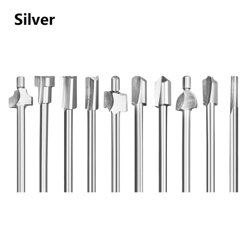 10pcs HSS Milling Cutter Router Bit Set with 3mm Shank for Woodworking CNC Engraving and Precision Rotary Cutting