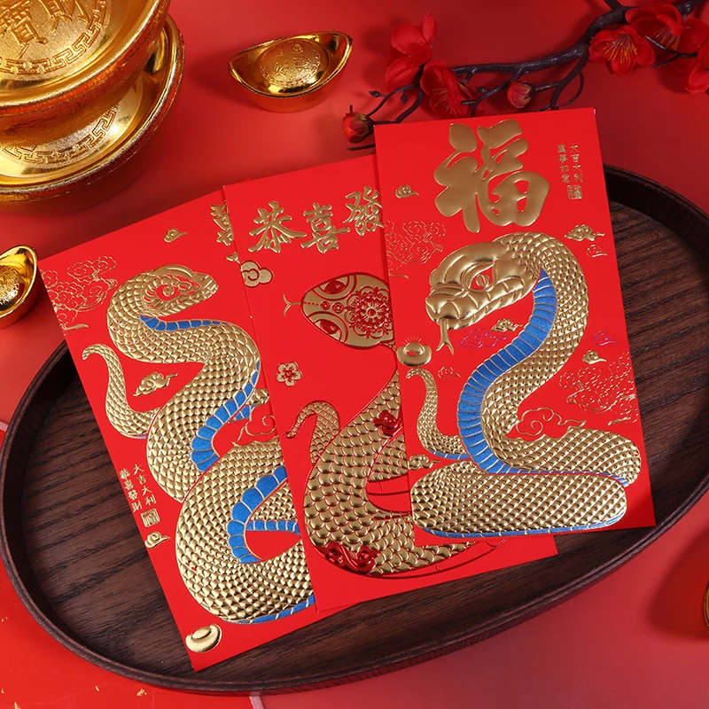 Sobre rojo de dibujos animados del zodiaco para envolver dinero, 6 piezas, 2025, año de la serpiente, Año Nuevo, de la suerte para dinero Hongbao, regalo de fiesta, paquete rojo