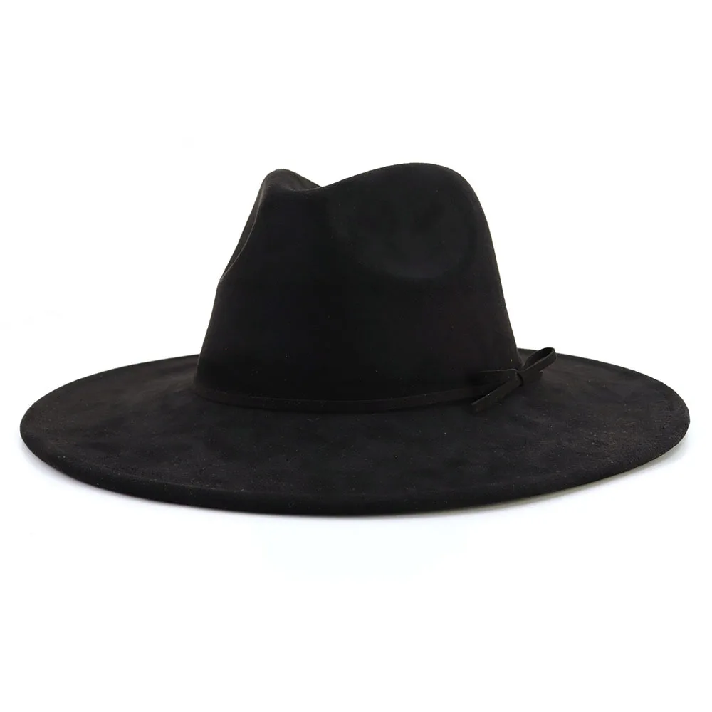 Wildleder Fedora Hut mit gleichen Farben Zubehör Teardrop Top breite Krempe Hut für Männer und Frauen Panama Hut Chapeau Homme Sombrero – Detail 8