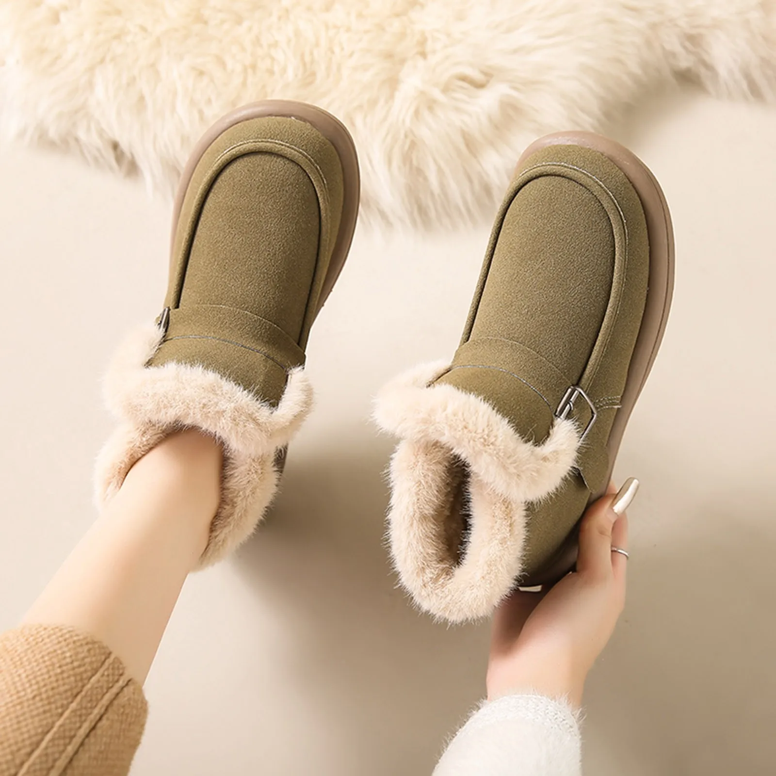 

Women's Cold Resistant Shoes Winter Ankle Snow Furry Boots Wide Legged Fat Pregnant Women Warm Cotton In Woolen Shoe Fur Boots