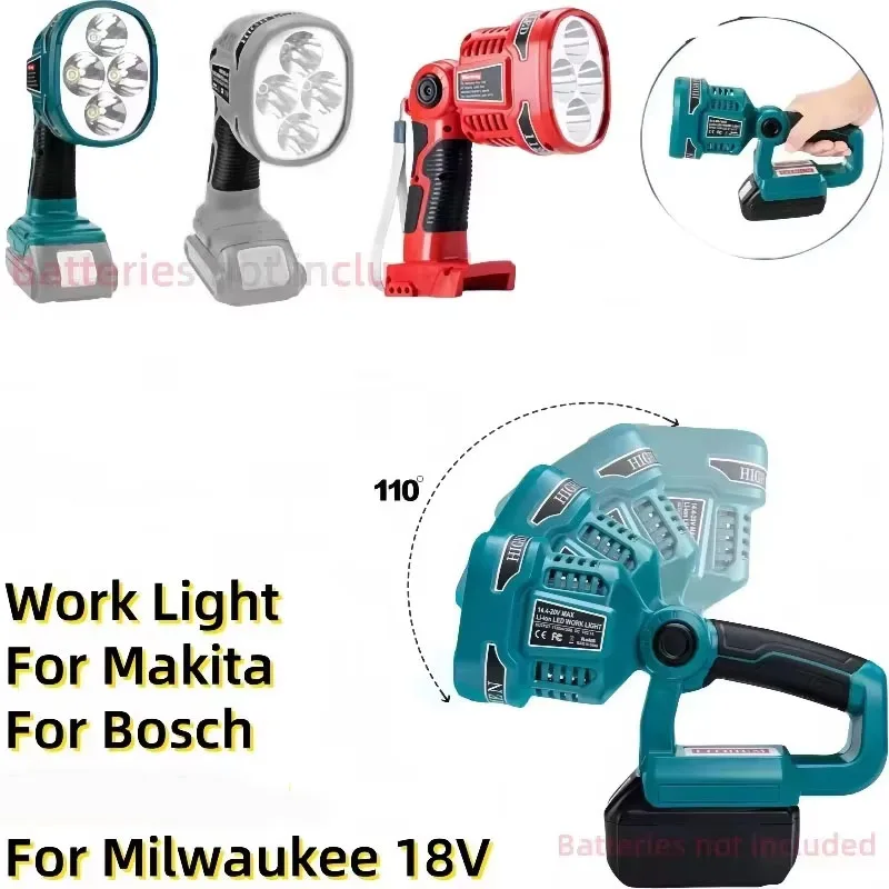 

New 4 Modes Work Light for Dewalt/Bosch/Makita/Milwaukee Batteries 18/14.4V Cordless LED Flashlight with USB Outdoor Spotlight