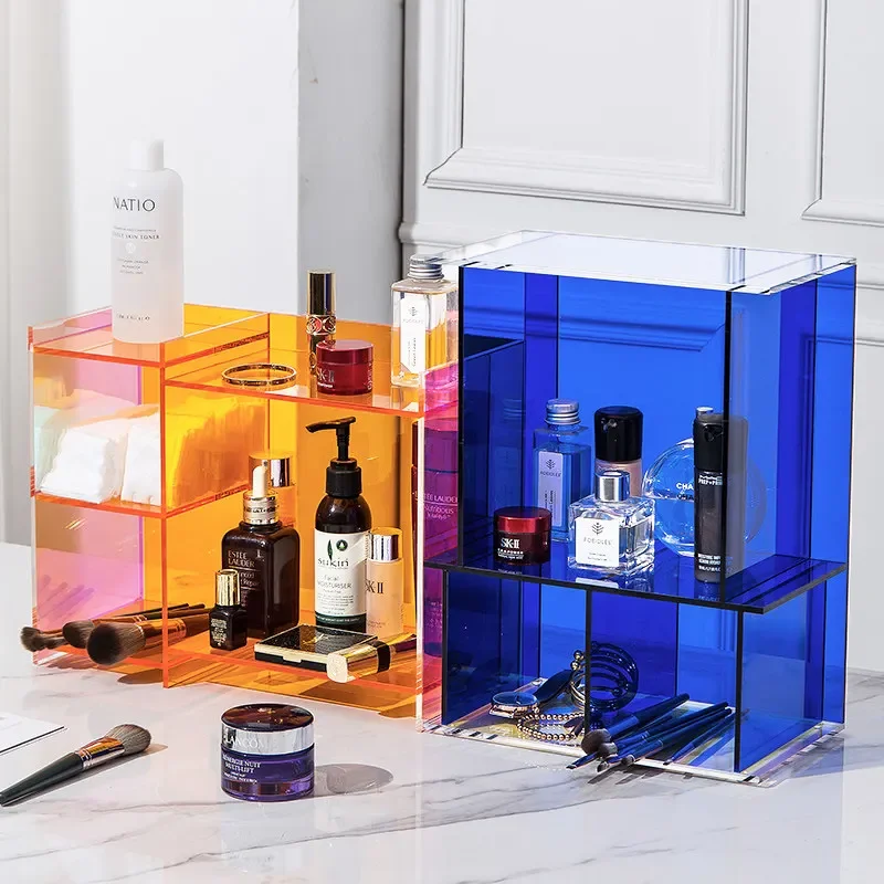 

INS Colorful Acrylic Storage Box Dressing Table Cosmetics Skin Care Desktop Perfume Mouth Red Cup Rack