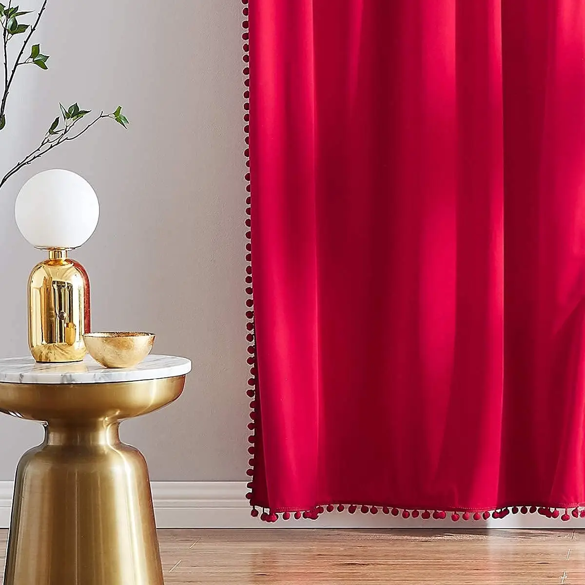 Tende rosse in velluto con pompon 95 "" pollici Set di tende oscuranti per camera da letto del soggiorno tende per finestre morbide vacanze invernali