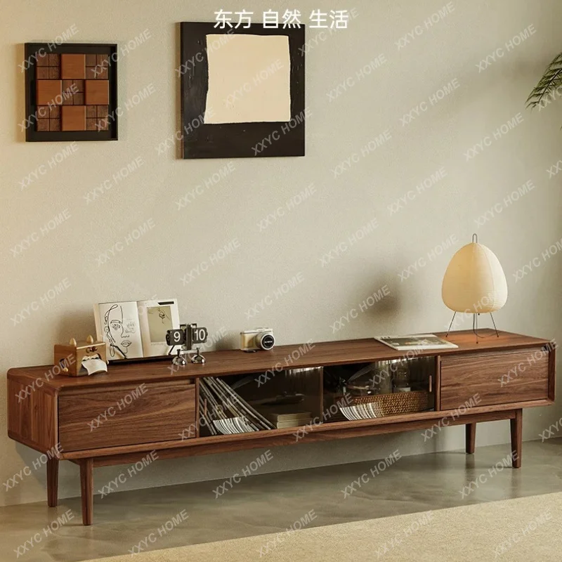 XXFactory Direct Black Walnut Medieval TV Cabinet Full Solid Wood Living Room Simple Retro Locker