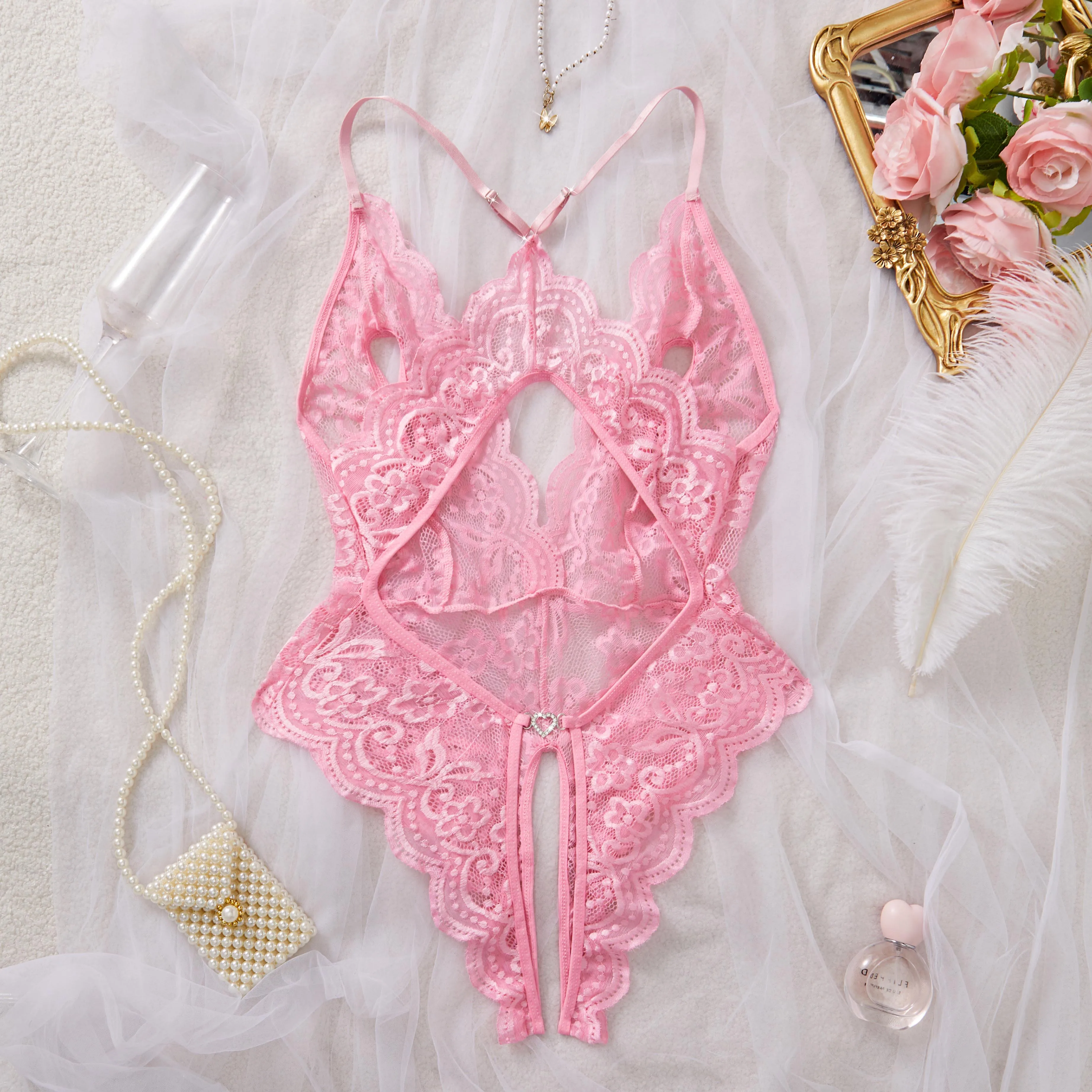 Сексуальное женское белье для женщин, эротическое боди с вырезами, полое кружевное нижнее белье с бантом, прозрачный наряд Babydoll, свадебное платье для медового месяца