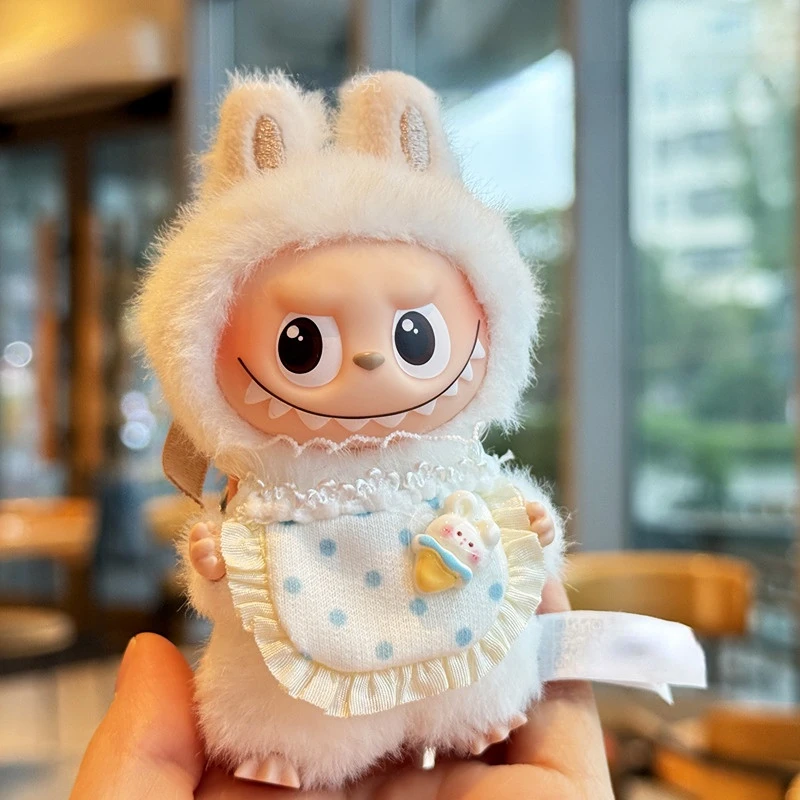 

10cm 4th Generation Labubu Doll Clothes 4.0 Mini Version Labubu Outfits Pink & White Bib Wearable Accessories