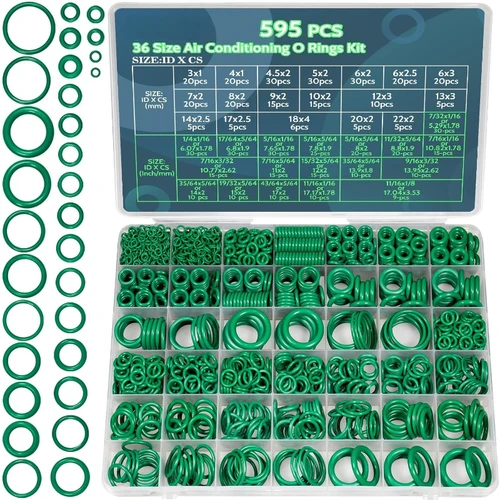 Imagen 2 del producto Kit de 595 Juntas Tóricas de Aire Acondicionado, Juntas de Sellado de Fluoruro Verde para Compresor, Reparación de Aire Acondicionado Automotriz y Plomería
