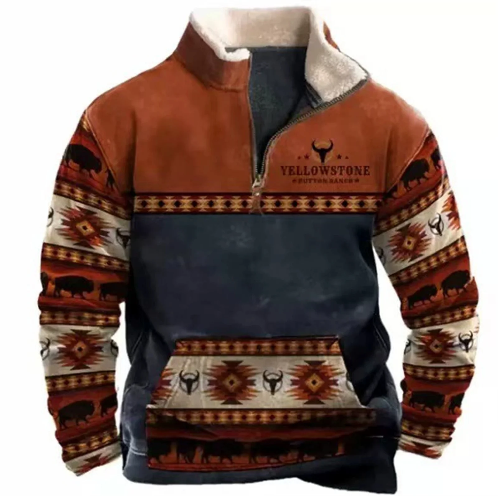 New spring and fall trend men's 3D digital Printed long sleeve stand Collar half zip hoodie Men's outdoor sports Casual hoodie