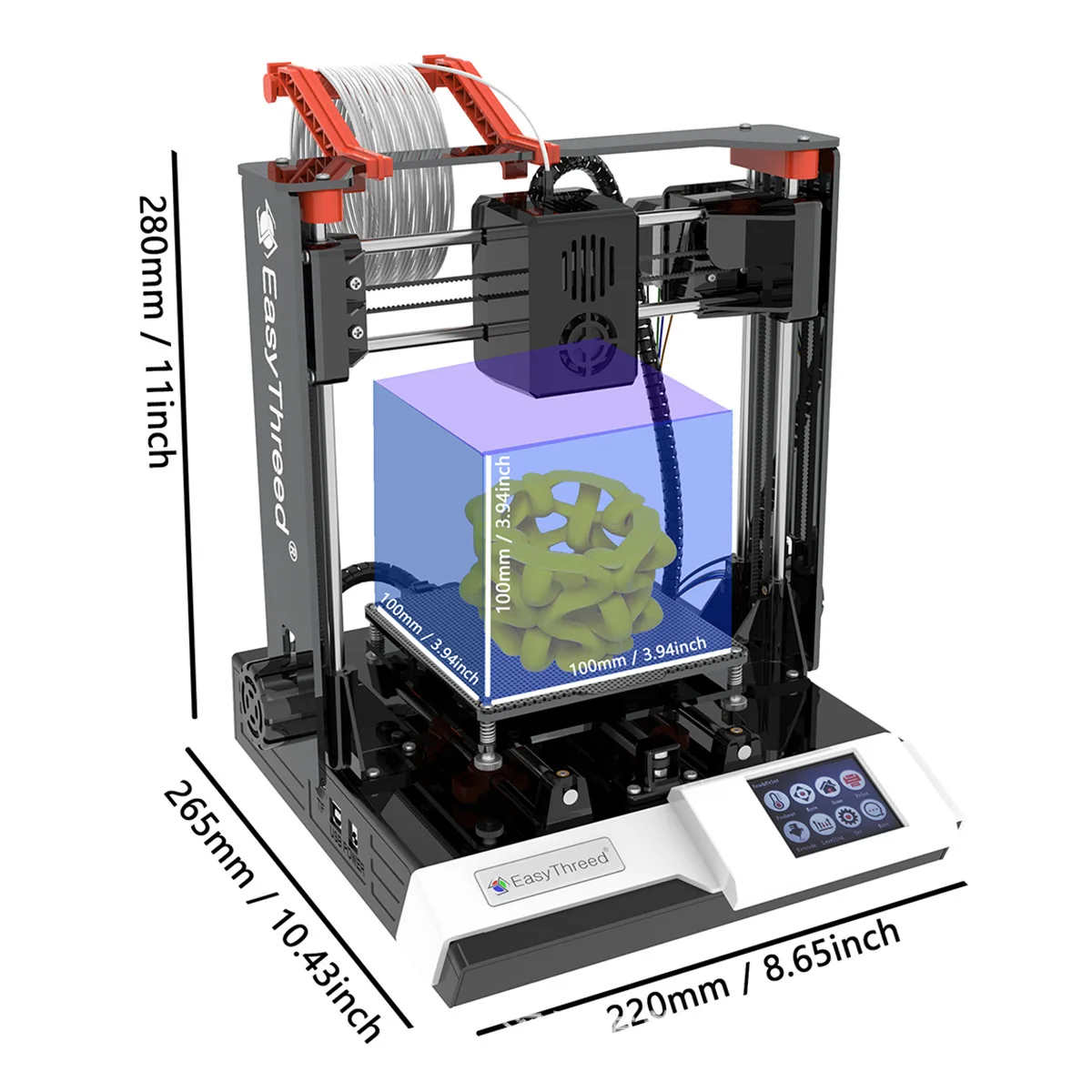 3D Printer 100x100x100mm Print Size Touch Screen Heated Bed High Speed Desktop DIY 3D Printing Machine For Home Student Beginner