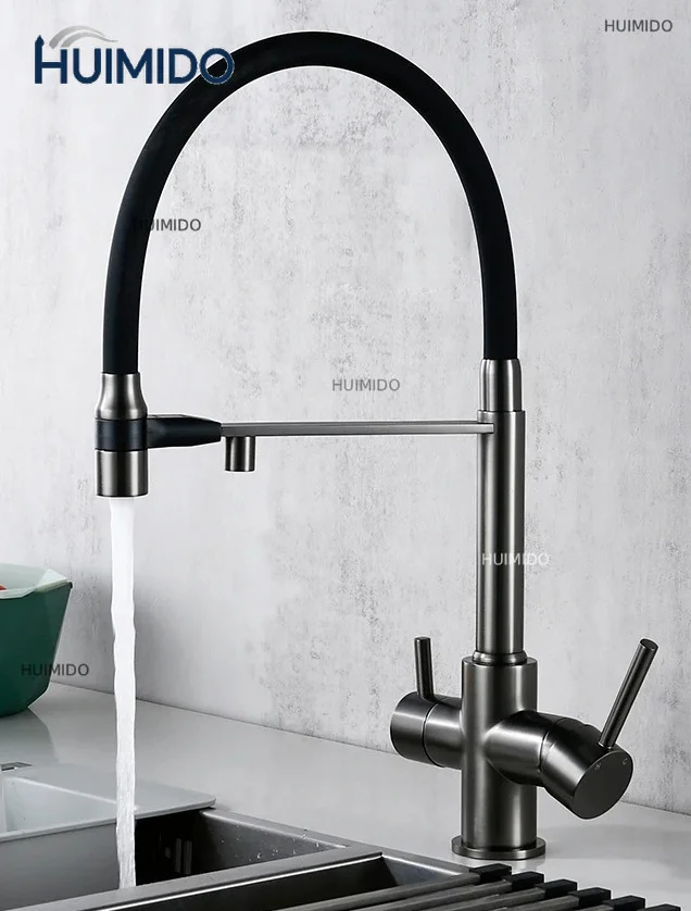 Kitchen Faucet  Brass 3 Ways Sink Mixer Black Hose Mount Pull Out Dual Spray Nozzle Water Kitchen Taps