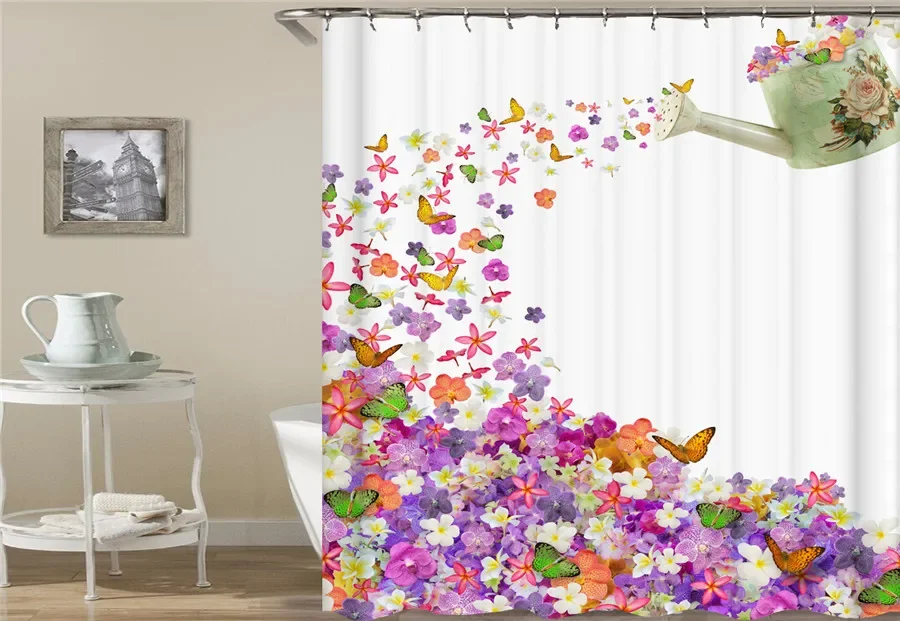 Bathroom Curtain Flower Butterfly Pattern Home Decor Waterproof Polyester  Shower Curtains Bath Screen 180*180cm & 180*200cm