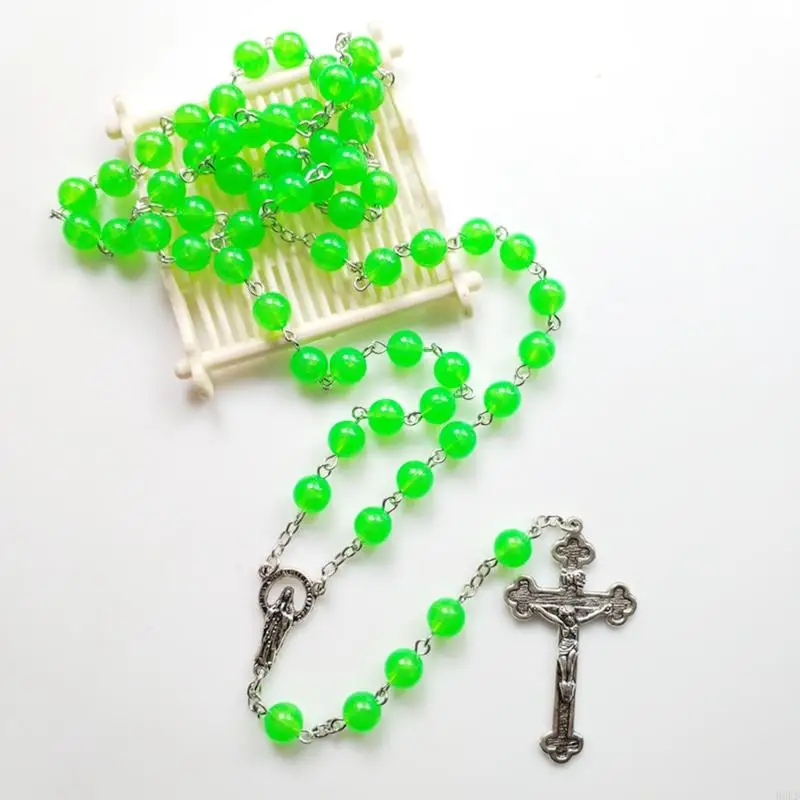 Glow in Dark Rosary Beads Luminous Noctilucent for Cross Necklace Catholicism Religious Jewelry Prayer Gift for Women Men D0LD